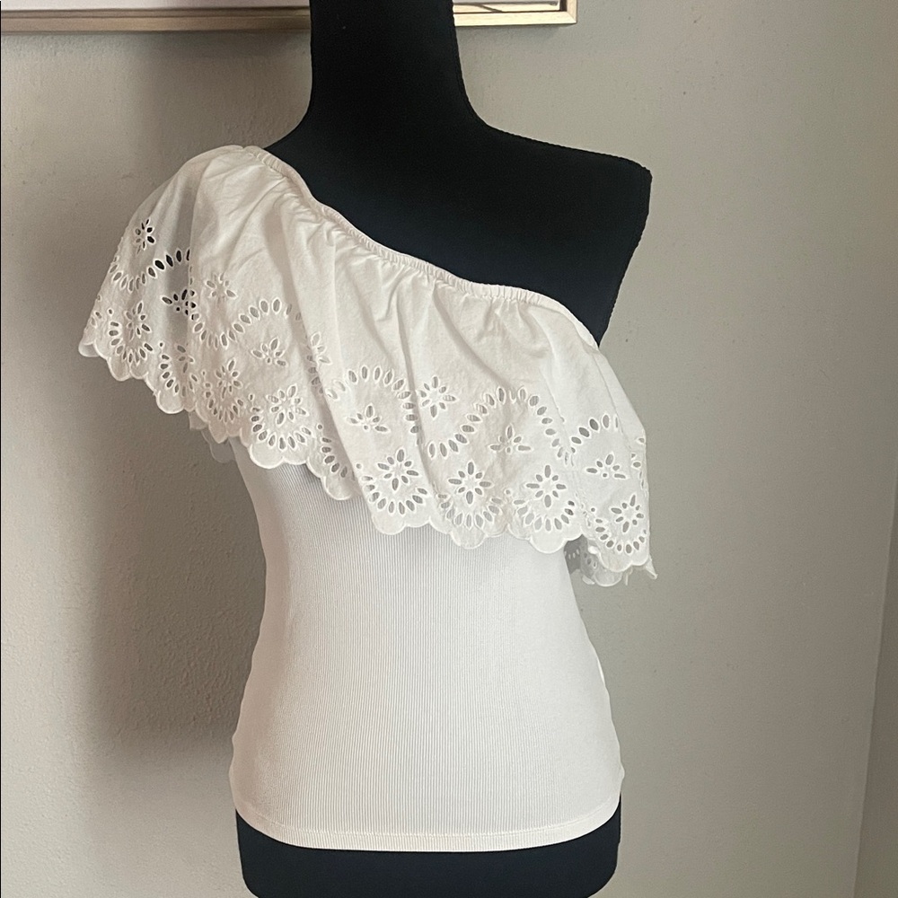 Old Navy White One-Shoulder Eyelet Blouse
